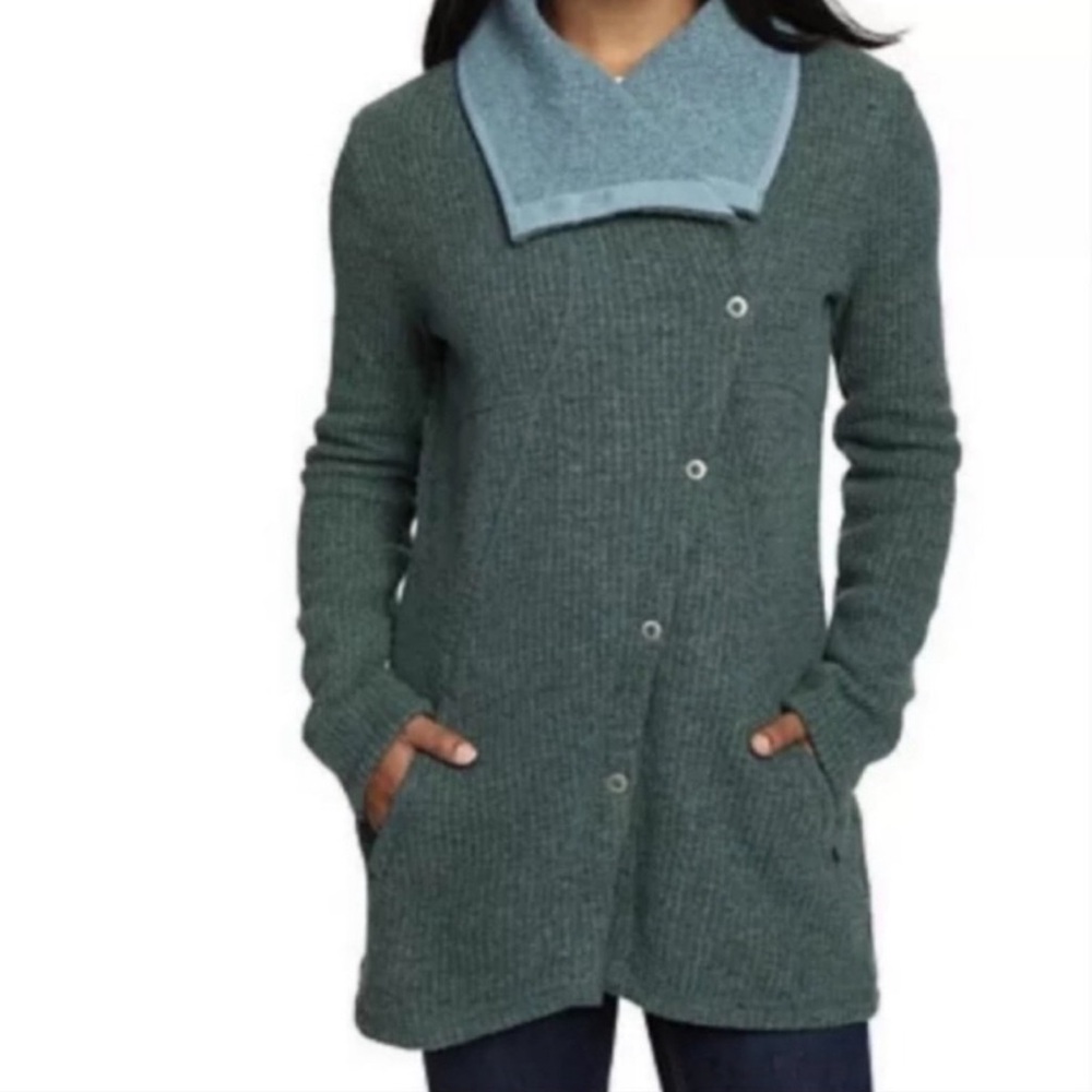 Prana Milana Teal Green Wool Knit Blend Sweater Jacket